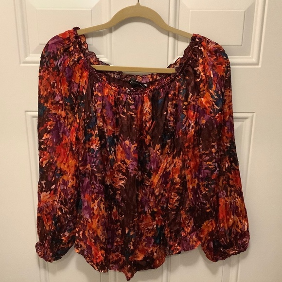 White House Black Market Tops - Watercolor Burnout Rayon/Silk/Polyester Blend Balloon Sleeve L Blouse
